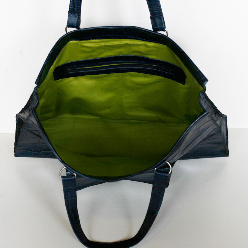 Sac Cabas Frederic T. Paris En Cuir Vachette Bleu Marine – Belles Dimensions, Quincaillerie Argentée, Neuf